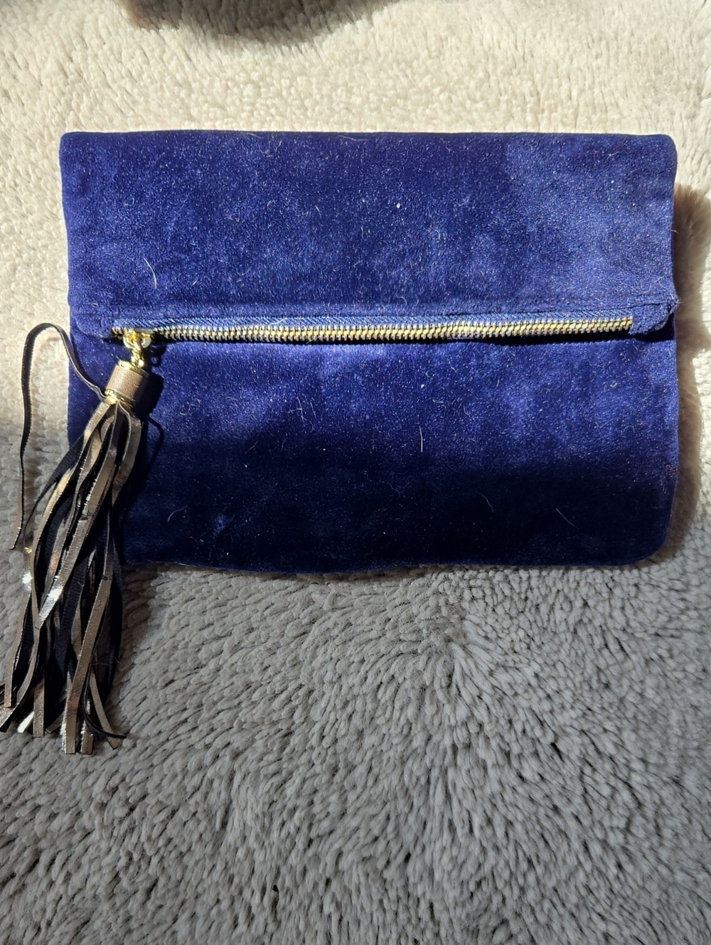 Navy Suede Tassel Clutch - Women Bags